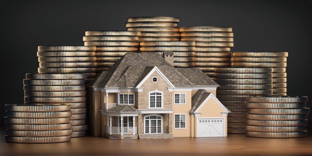 house model surrounded with coins