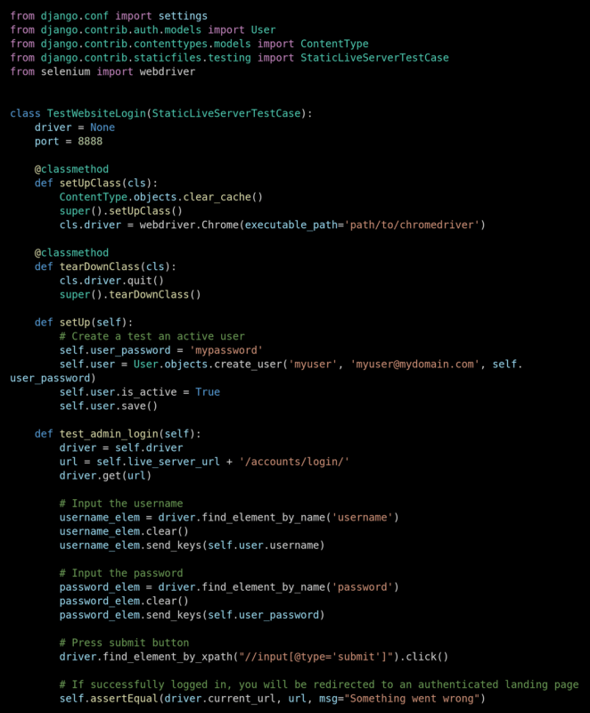 code example for django &amp; selenium