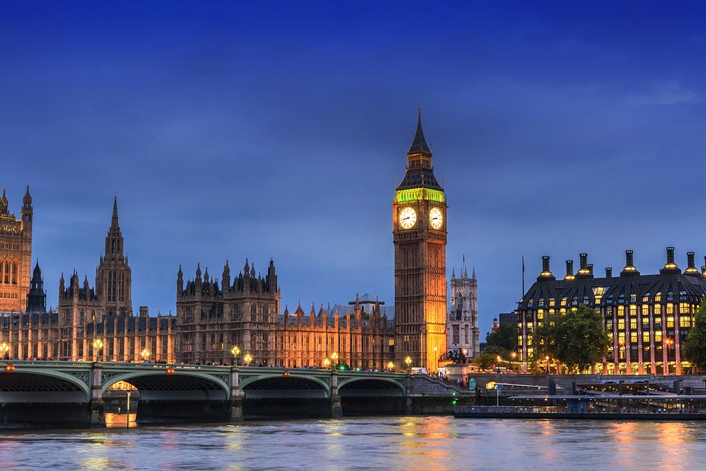 Big Ben Clock Tower and House of Parliament, London, England, UK, in the dusk evening