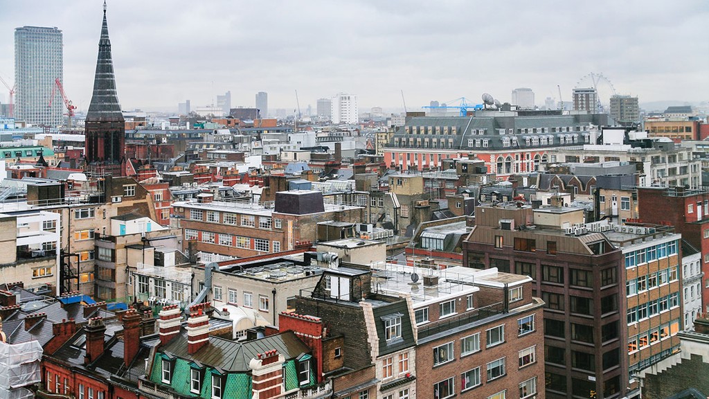 above view of affordable housing in London city in rainy winter day