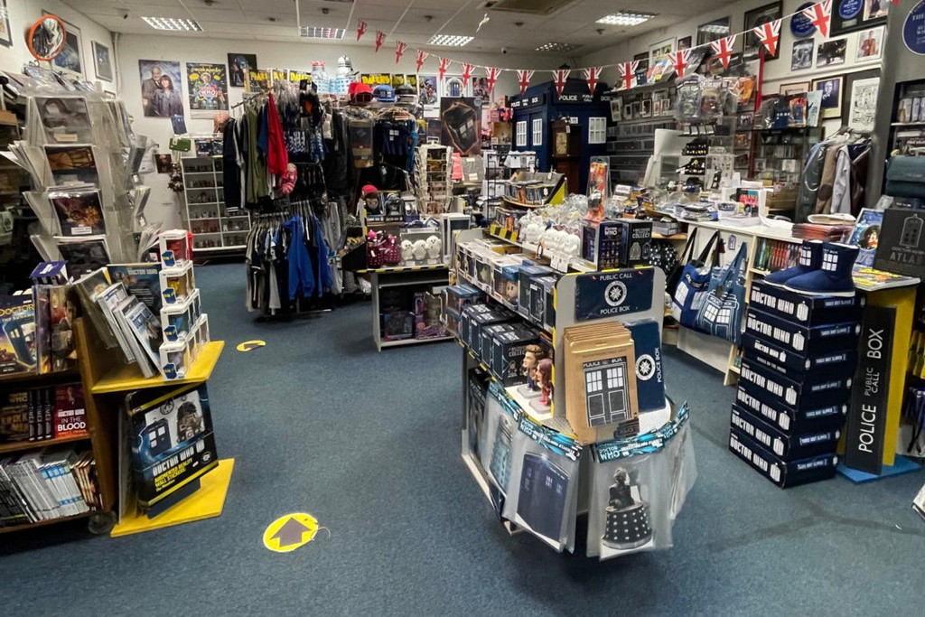 doctor who shop featuring lots of merchandise 