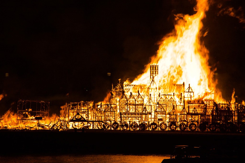 Large building in a blazing inferno