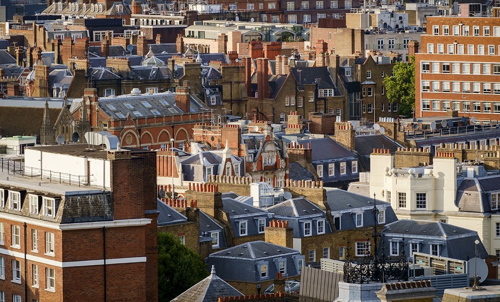 Buildings in cityscape, affordable housing, London, Greater London, England