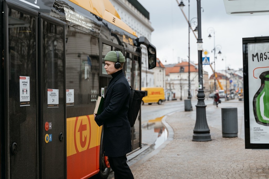 person travelling on public transport