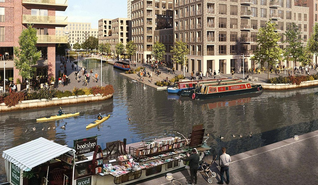 Canal boats on the water in Enfield, London