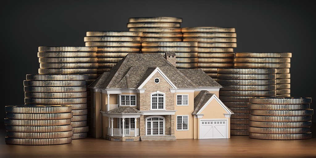 buy-to-let mortgage concept. House and stack of coins. Saving money for buy a house for family. 3d illustration