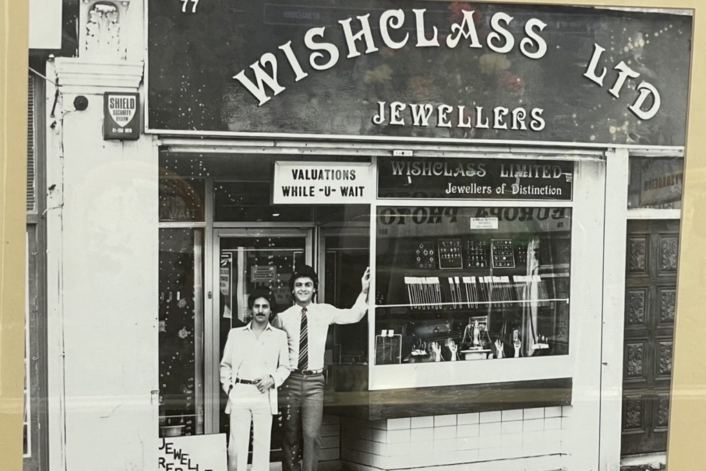 black and white image of cos jewellers from the 1980s 