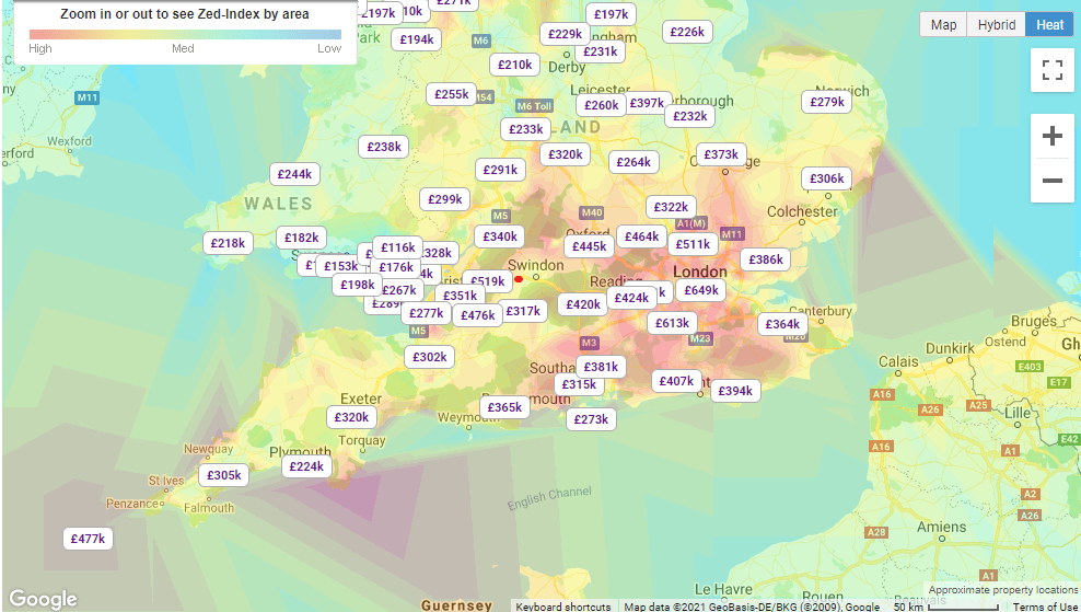 Heatmap of average house prices england